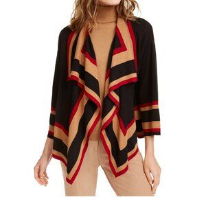 Anne Klein Border Striped Open Front Cardigan Black Red Women S/M